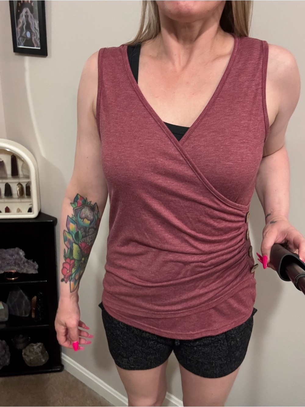 Sleeveless Wrap-Front Tank Top in Dusty Rose